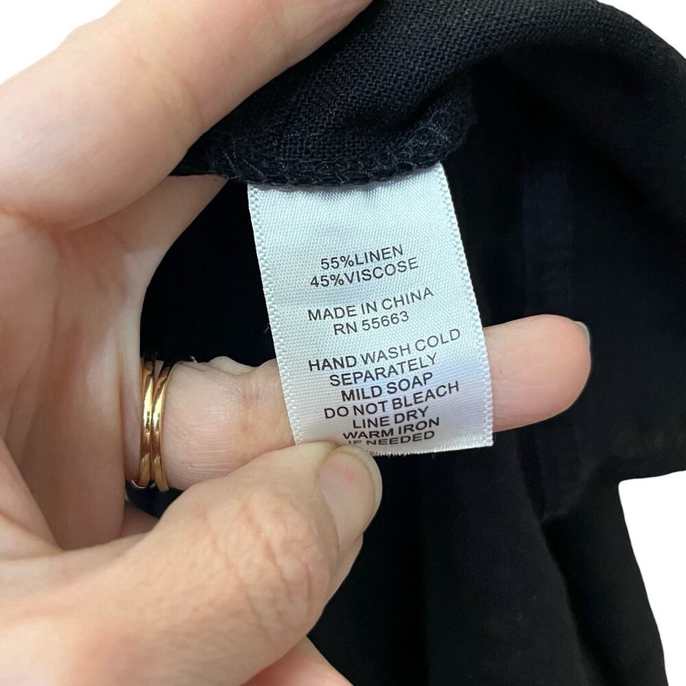 Nicole Miller Linen Blend Swing Dress Large Black Button Down Tiered Boho Casual - Picture 7 of 8